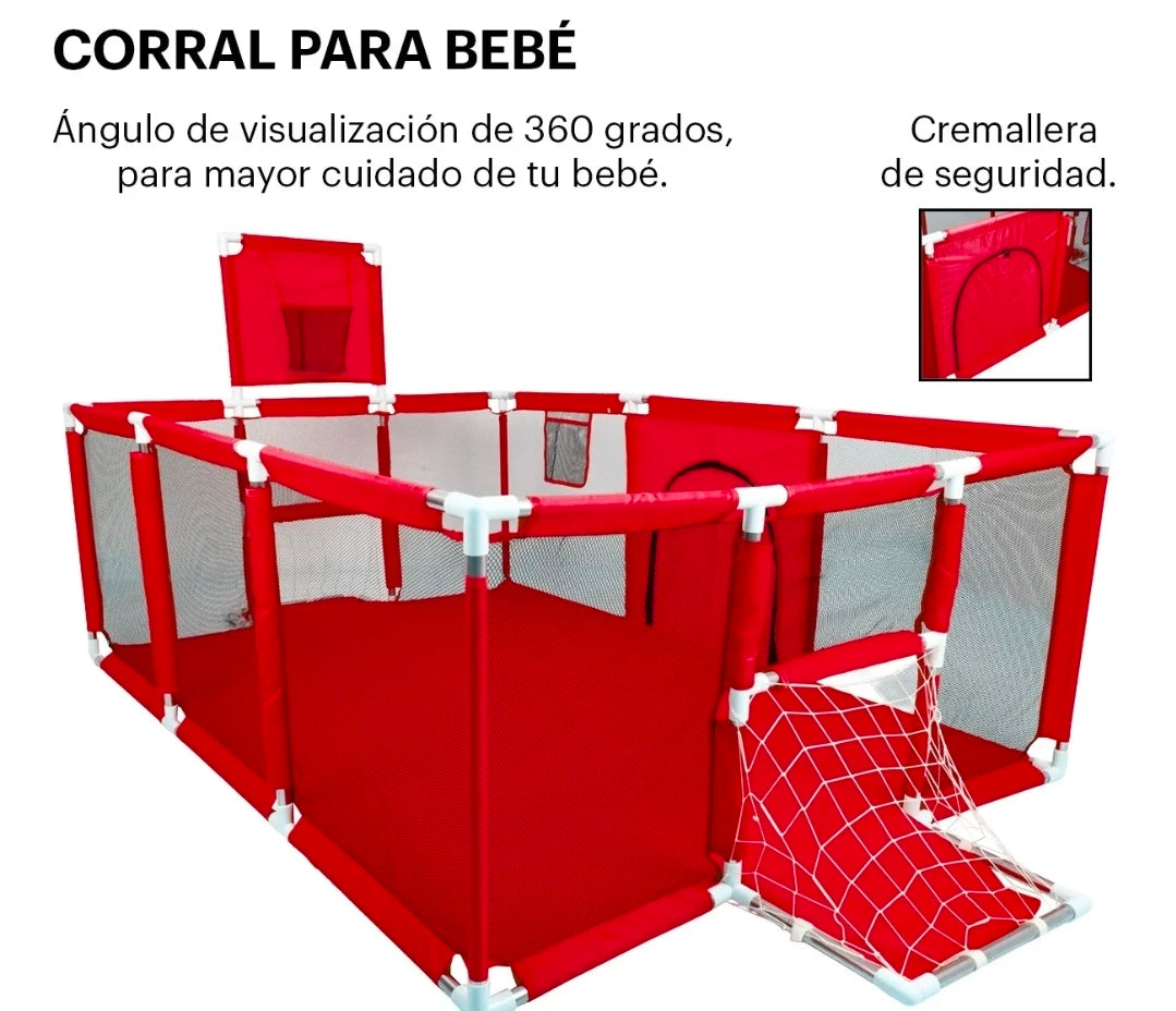 Corral gimnasio con portería y tablero para bebé