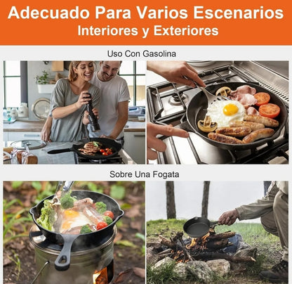 Sartén De Hierro Fundido Antiadherente 5 Piezas 10cm, 14cm, 16cm, 20cm, 26cm
