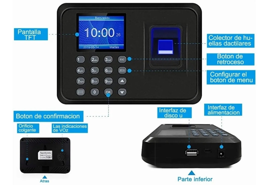 Reloj checador huella biométrica digital