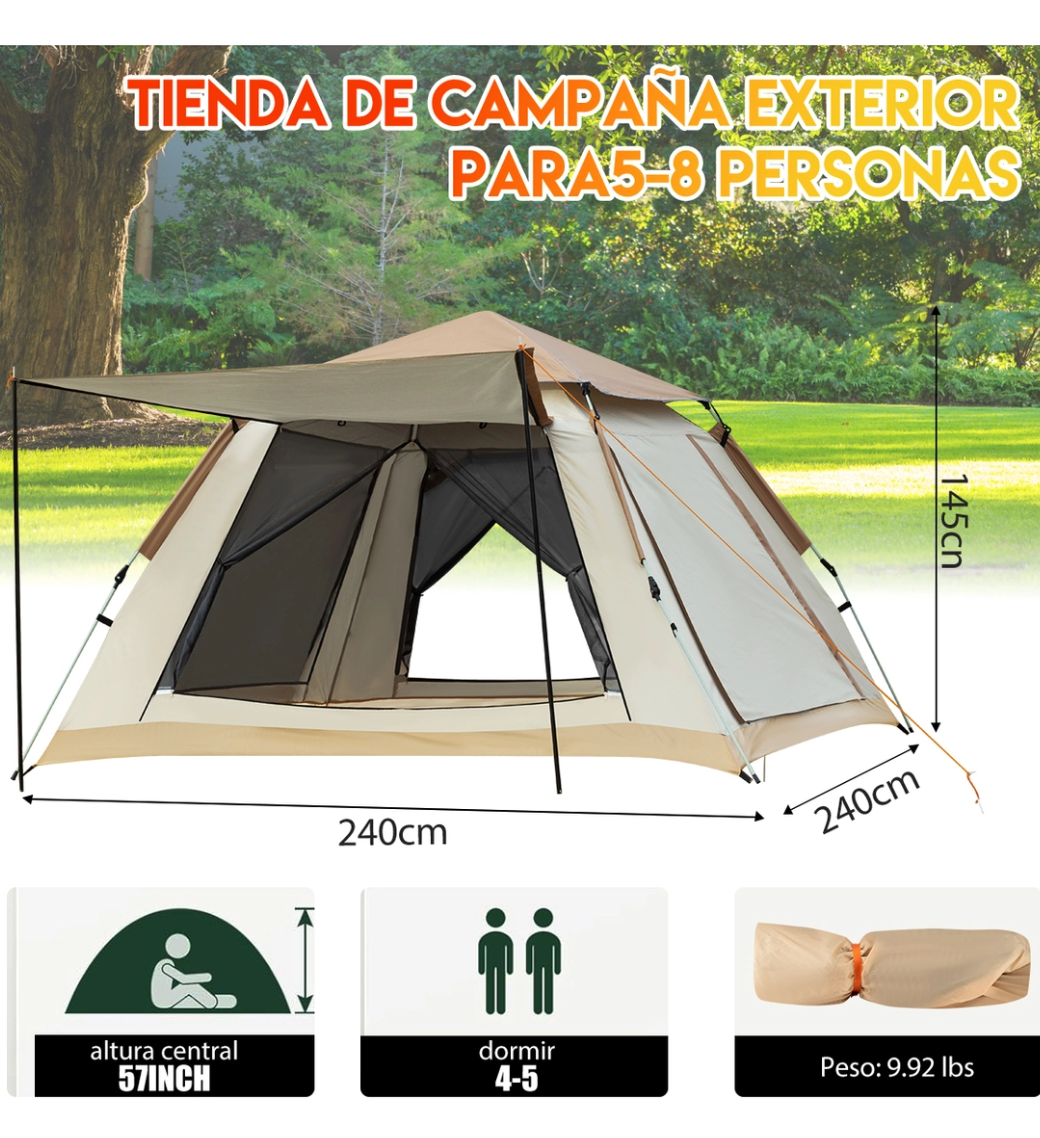 Casa de acampar armado automático color beige.