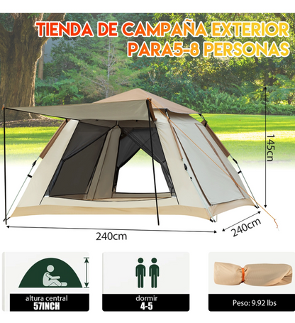 Casa de acampar armado automático color beige.