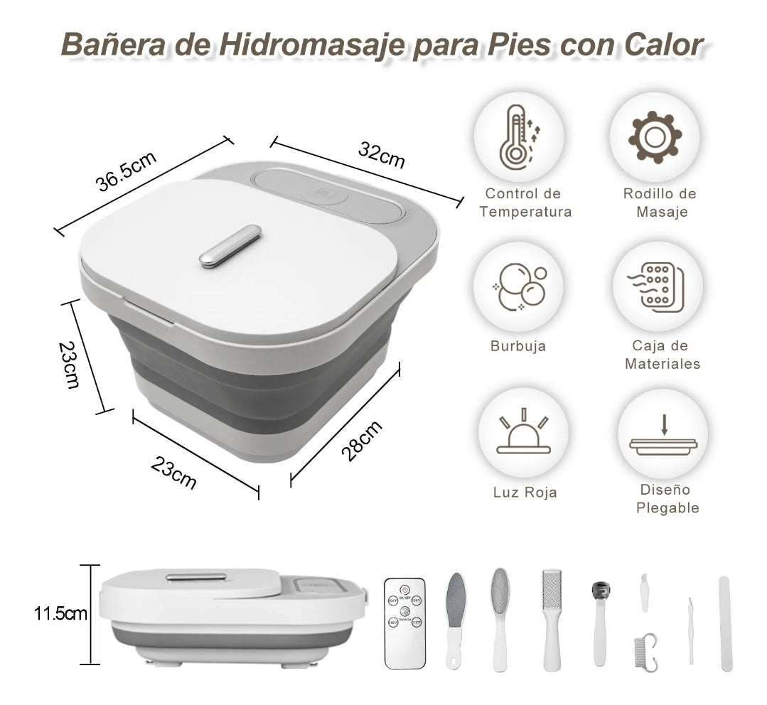 Tina spa eléctrica para pies plegable con burbujas y set pedicura