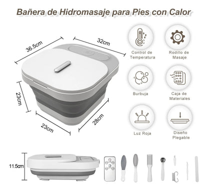 Tina spa eléctrica para pies plegable con burbujas y set pedicura