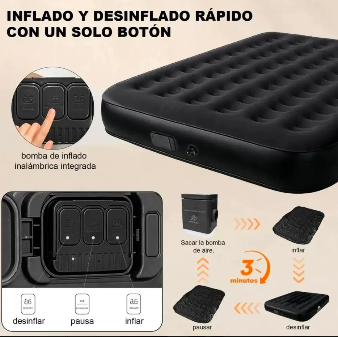 Colchón Inflable Matrimonial Con Bomba Inalámbrica