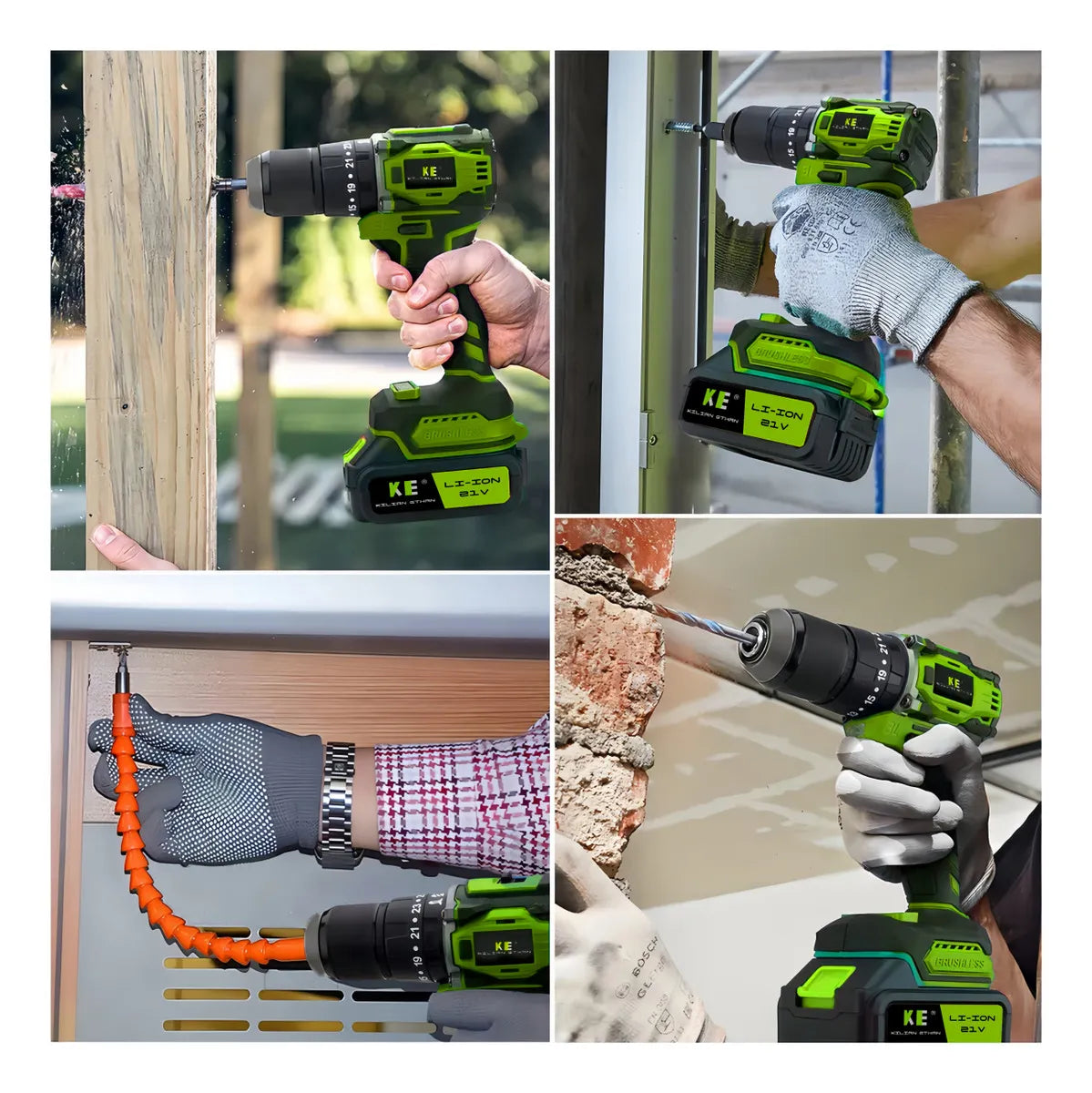 Kit 3 en 1 Taladro Percutor Brushless + Esmeriladora Inalámbrica + Llave Impacto Sin Escobillas