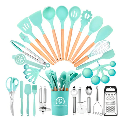 Utensilios Cocina De Silicona 44 Piezas Reposteria Espátulas Resistente Al Calor Con Mango Antideslizante Y Antiquemaduras