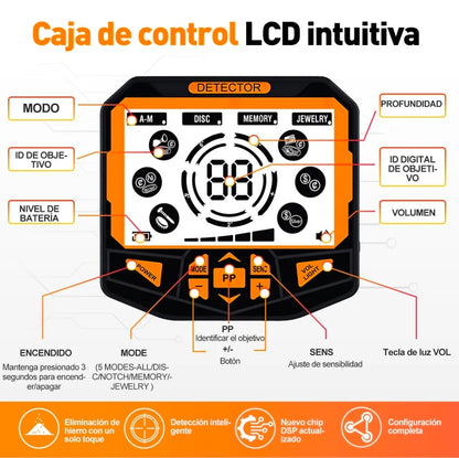 Detector de metales de alta precisión e impermeable multifrecuencia 5 Modo+LCD