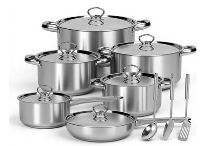 Batería De Cocina Juego De Ollas Acero Inoxidable 15 Piezas