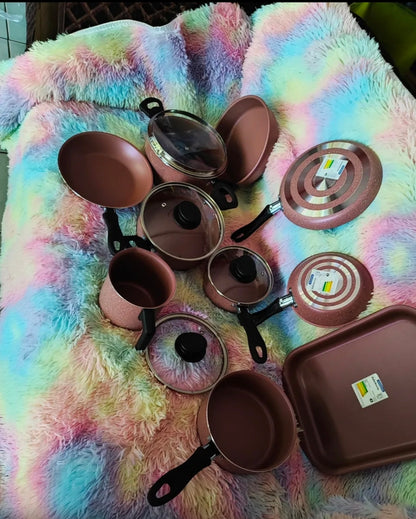 Batería de Cocina Antiadherente Tramontina Linz 14 Piezas de Aluminio - Rosa