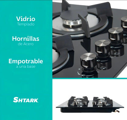 Parrilla A Gas 4 Quemadores Estufa Vidrio 7mm Empotrable SHTARK