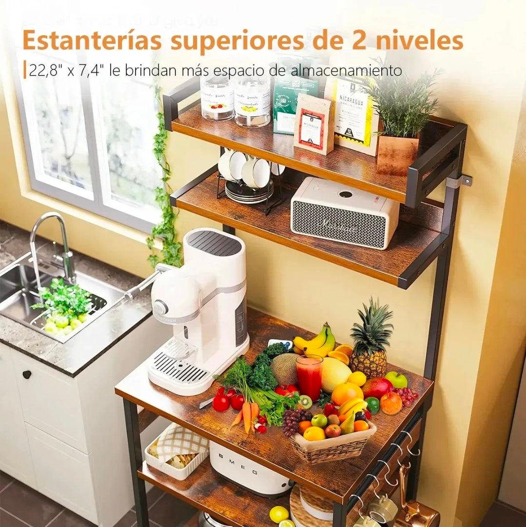 Estante para Cocina Alacena de Almacenamiento de 5 Niveles, con Enchufes y 5 Ganchos
