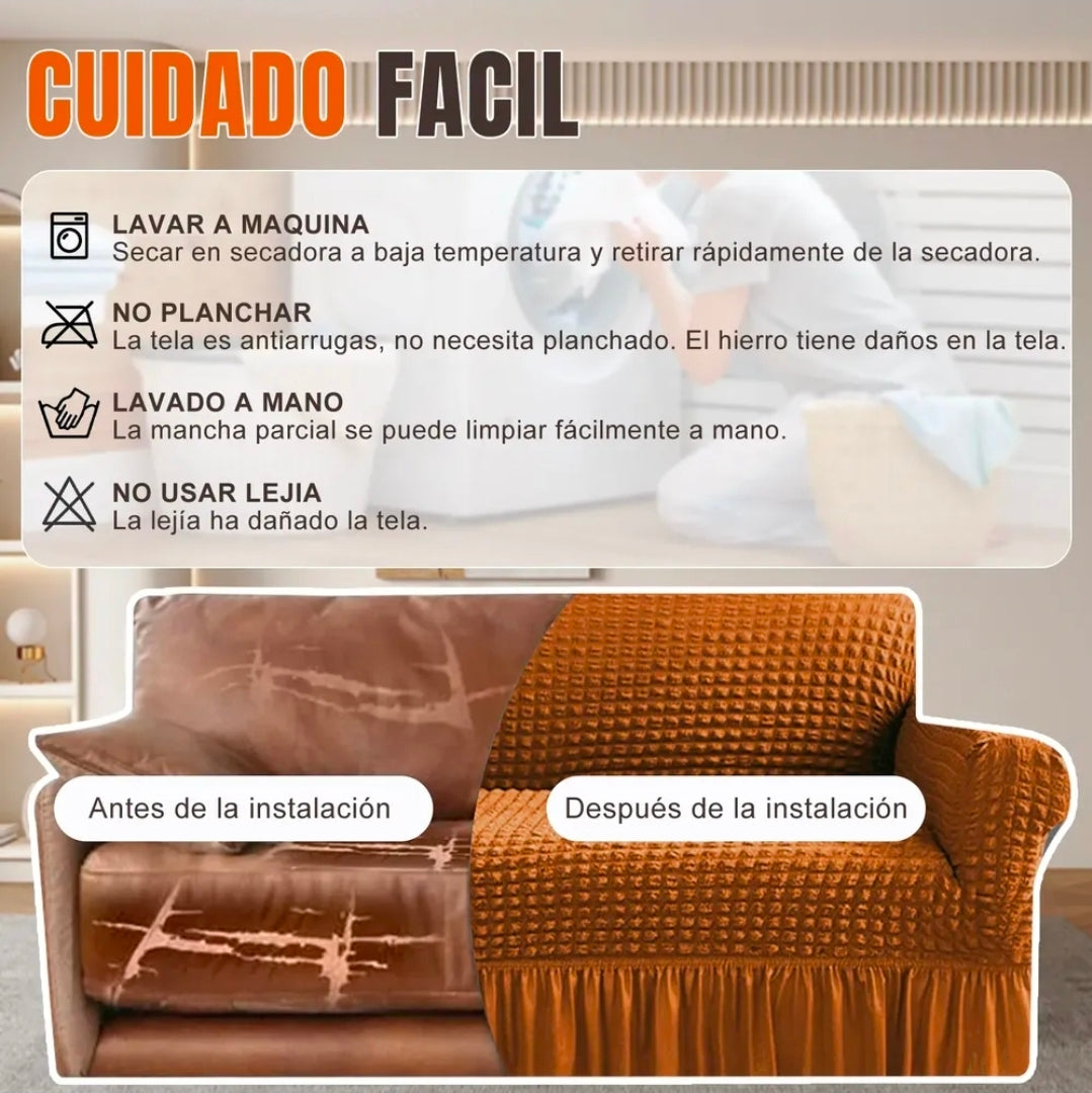 Protector Cubre Sala Falda Elástico 3 piezas