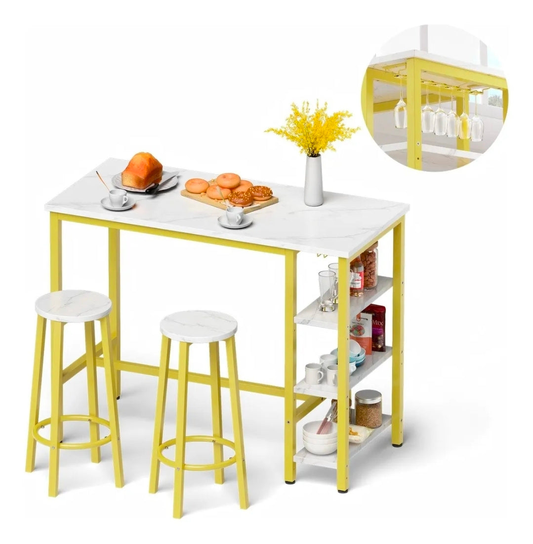 Mesa Barra De Cocina Multiusos Con 2 Bancos