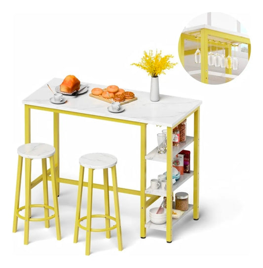 Mesa Barra De Cocina Multiusos Con 2 Bancos