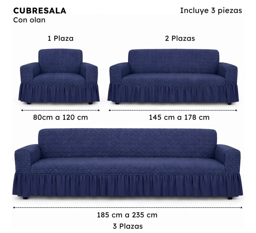 Funda Cubre Sala con Falda Protector Tela Ajustable 3pz