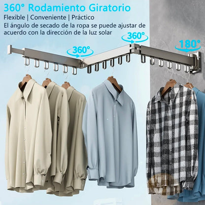Tendedero Ropa Retráctil Triple Plegable 1.2m Con 18 Ganchos