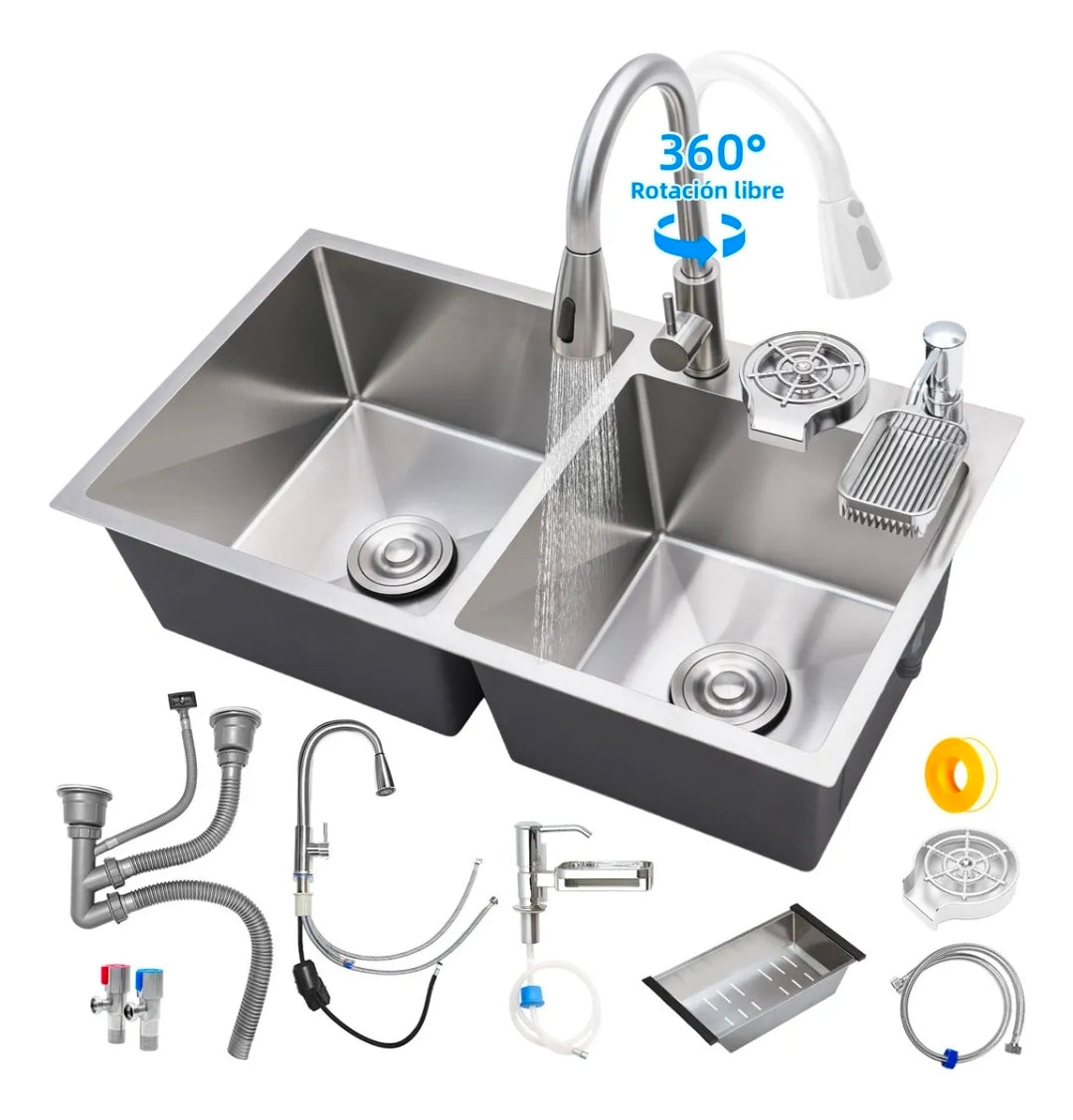 Fregadero De Acero Inoxidable 80X45X22Cm Tarja Doble Para Cocina