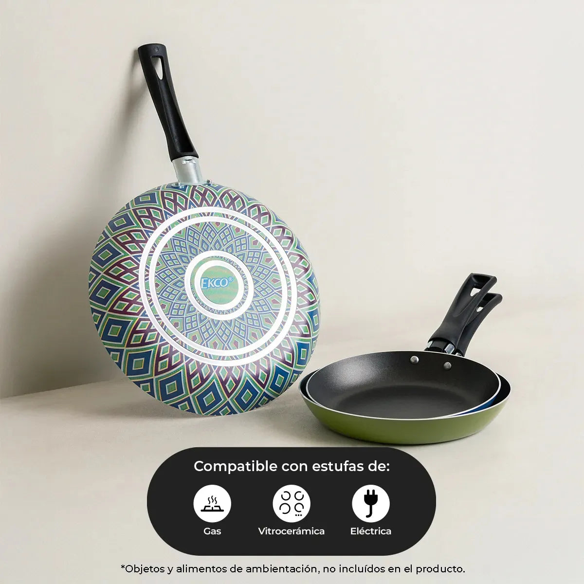 Juego de Sartenes con Antiadherente Ekco Verde/Azul de Aluminio 3 Piezas
