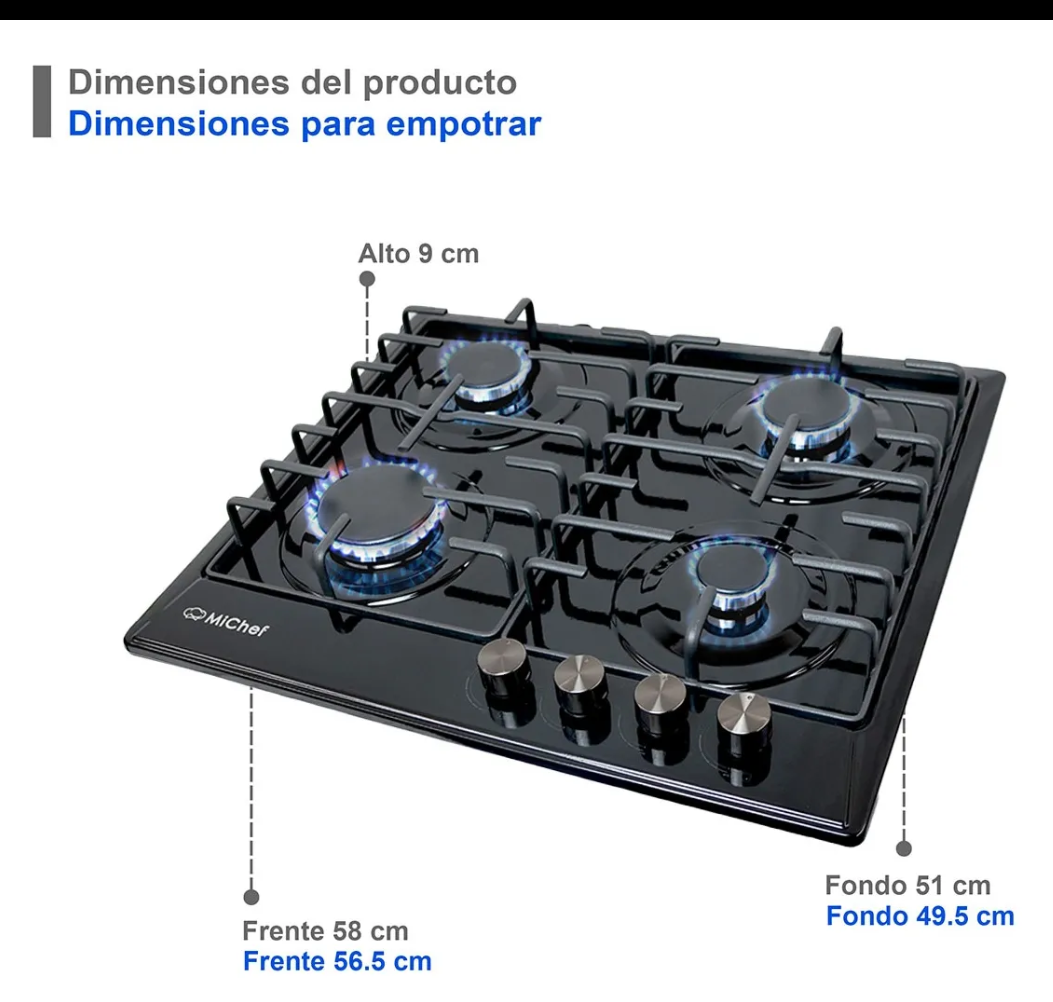 Parrilla Michef 4 quemadores acero negro esmaltado