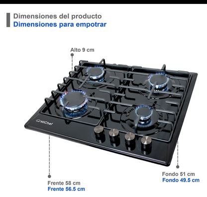 Parrilla Michef 4 quemadores acero negro esmaltado