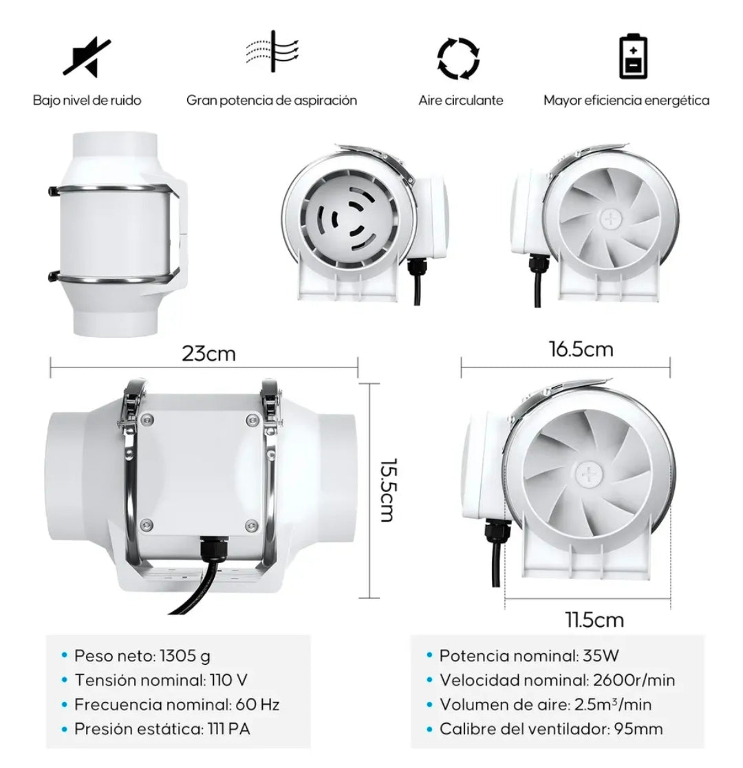 Extractor De Aire Industrial Potente Silencioso De 4 Pulgadas
