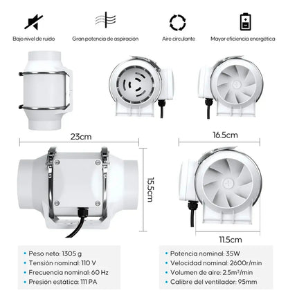 Extractor De Aire Industrial Potente Silencioso De 4 Pulgadas
