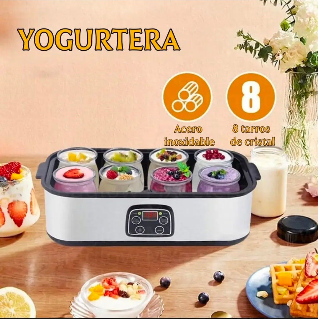 Maquina de Yogurt Eléctrica 1.4L Acero Inoxidable con 8 Frascos Vidrio