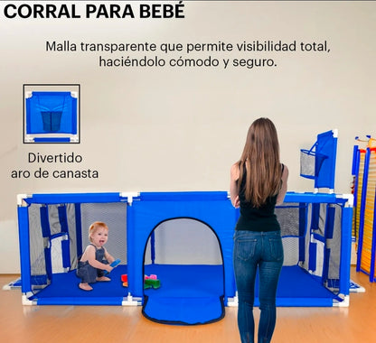 Corral gimnasio con portería y tablero para bebé