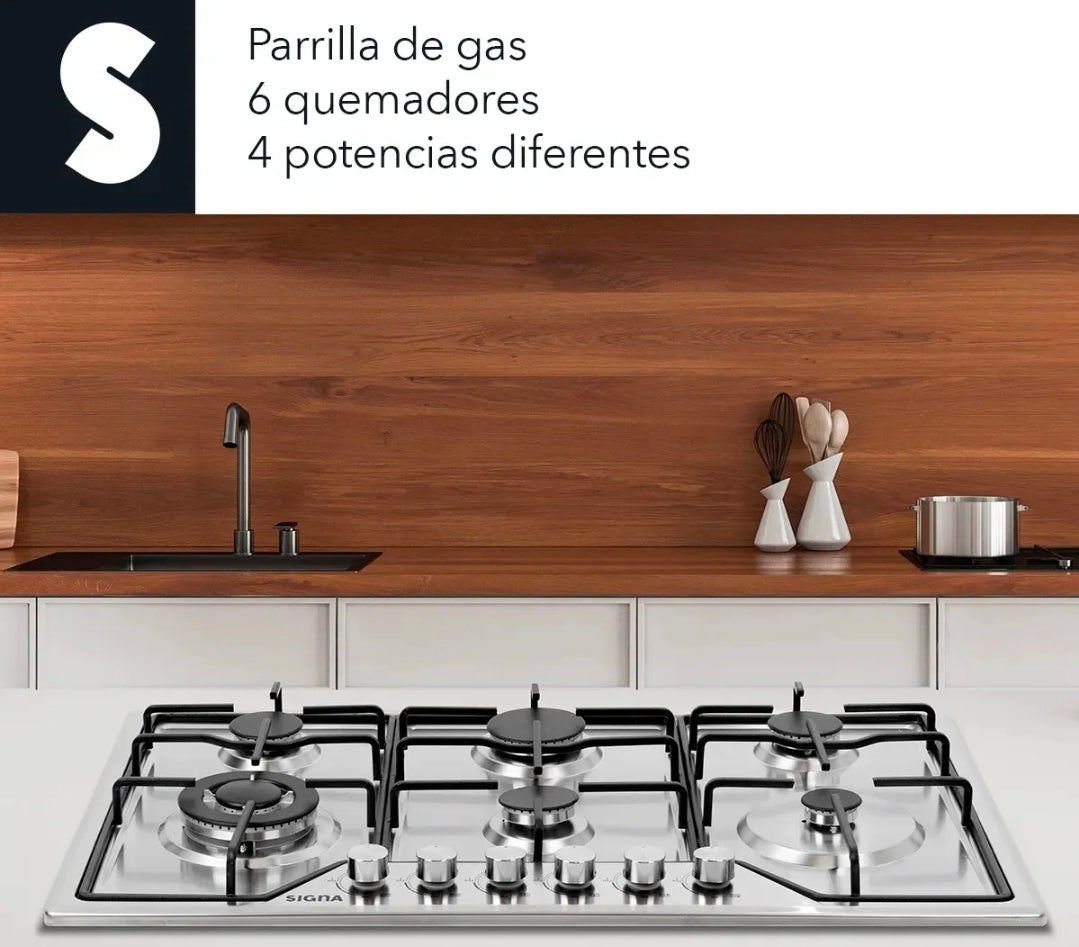 Parrilla empotrable 6 quemadores gas Acero inoxidable SIGNA