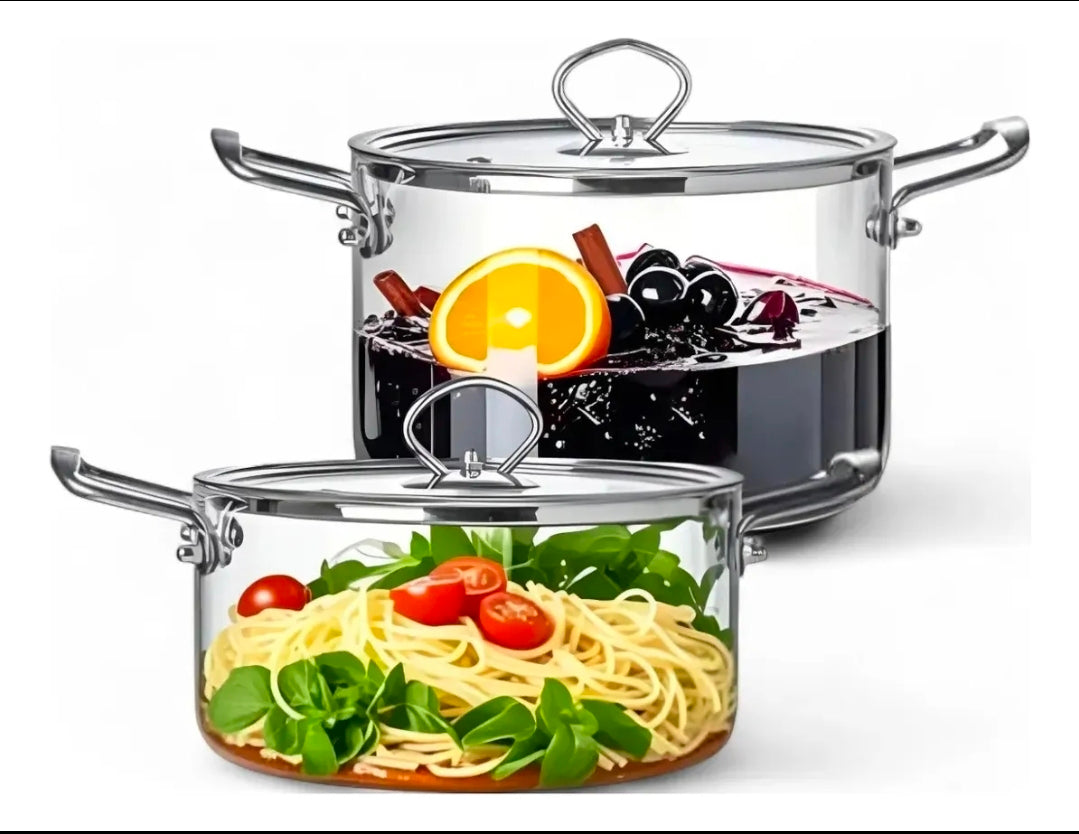 Juego De 4 Ollas De Vidrio Transparente Con Tapa Home Chef