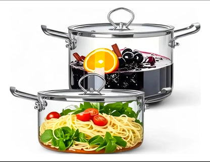 Juego De 4 Ollas De Vidrio Transparente Con Tapa Home Chef