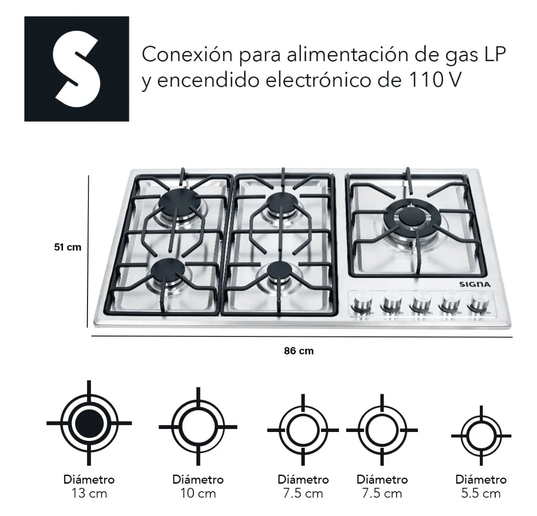 Parrilla Empotrable 5 Quemadores SIGNA