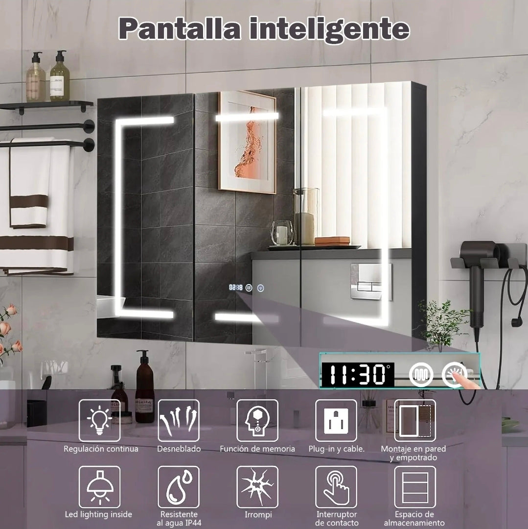 Mueble para baño con espejo led antivaho 90x65cm