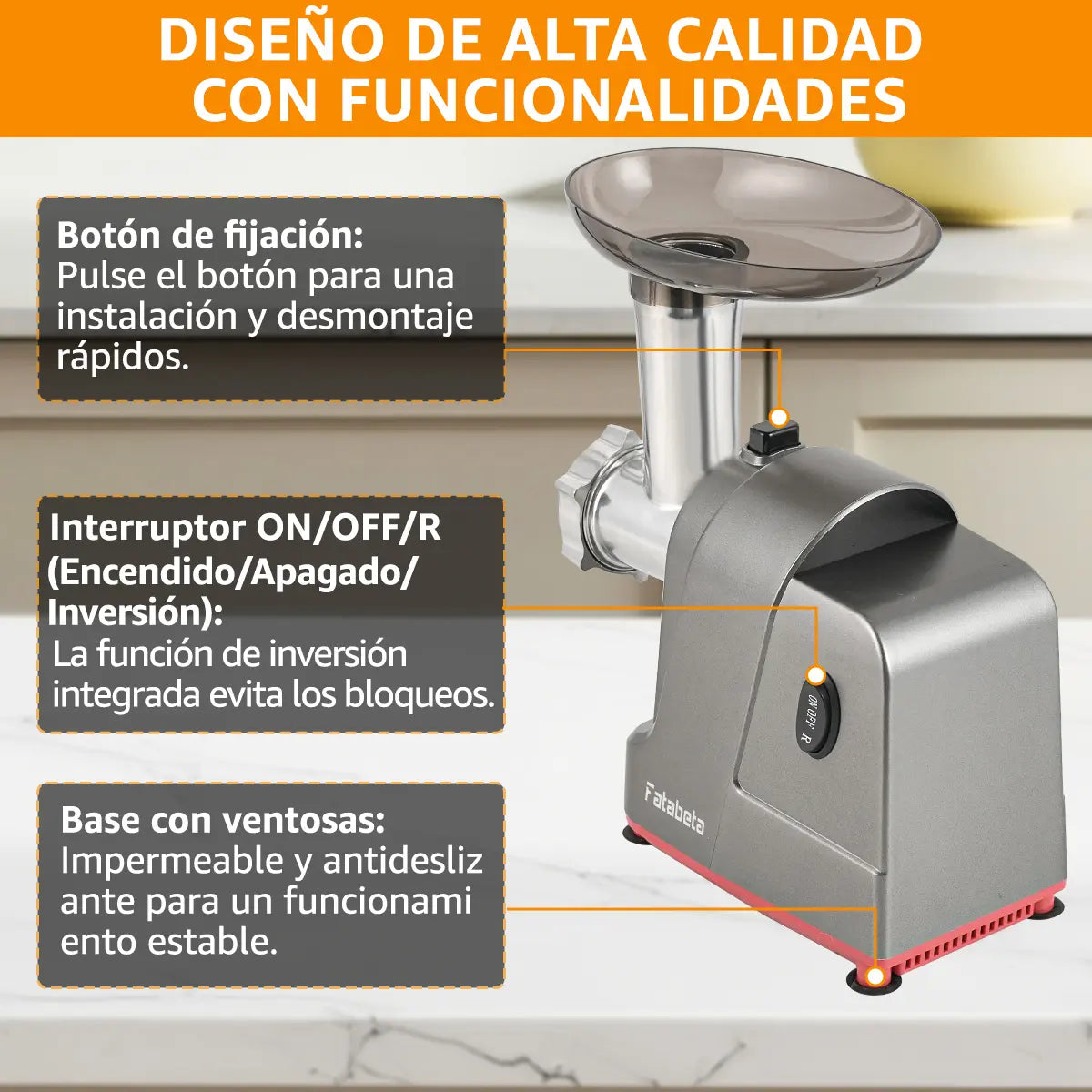 Molino de Carne Eléctrico Fatabeta de 3500W con Accesorios para Embutir y Cortar Verduras