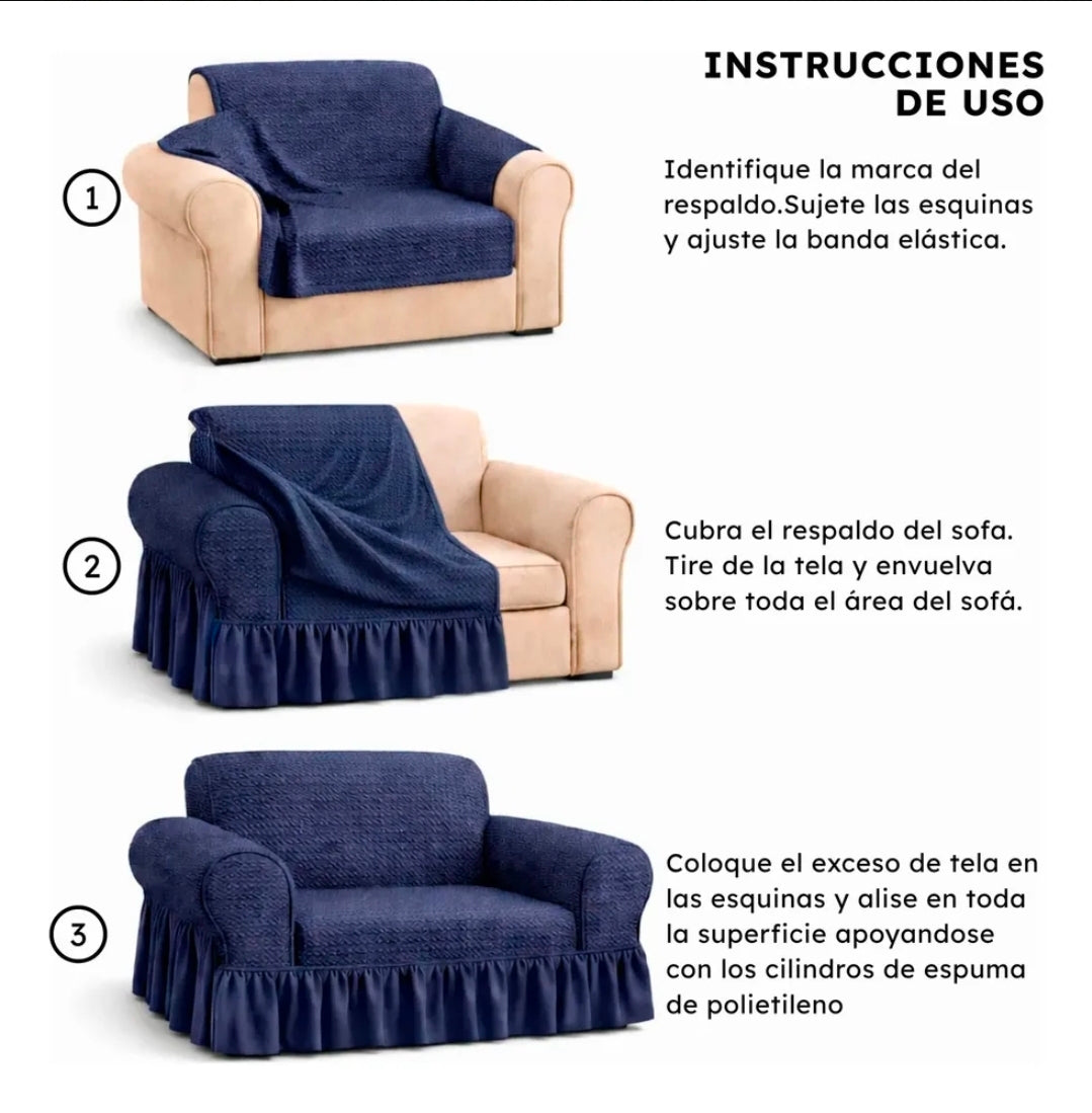 Funda Cubre Sala con Falda Protector Tela Ajustable 3pz