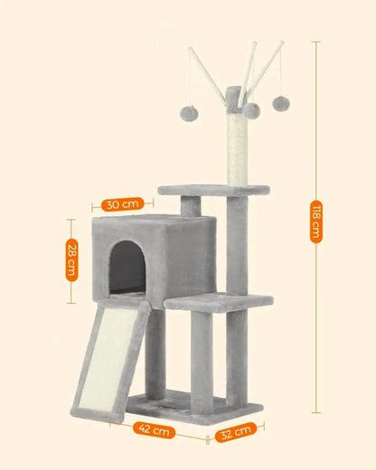 Árbol Para Gatos Con 3 Postes Y Cueva Color Gris Claro