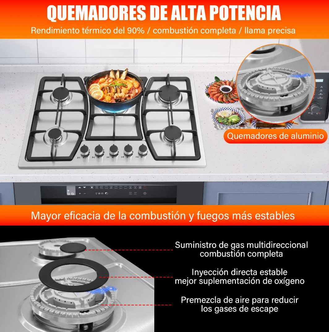 PARRILLA 5 QUEMADORES ACERO INOX GLP Y GN DWALEMXF
