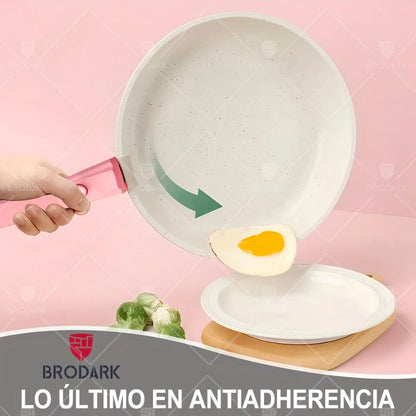 Batería Brodark 23 piezas Rosa/Blanco antiadherente con mangos desmontables