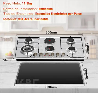 Parrillas SKBE De Gas Empotrables De Mesa 6 Quemadores Acero Inoxidable Plateado Lp