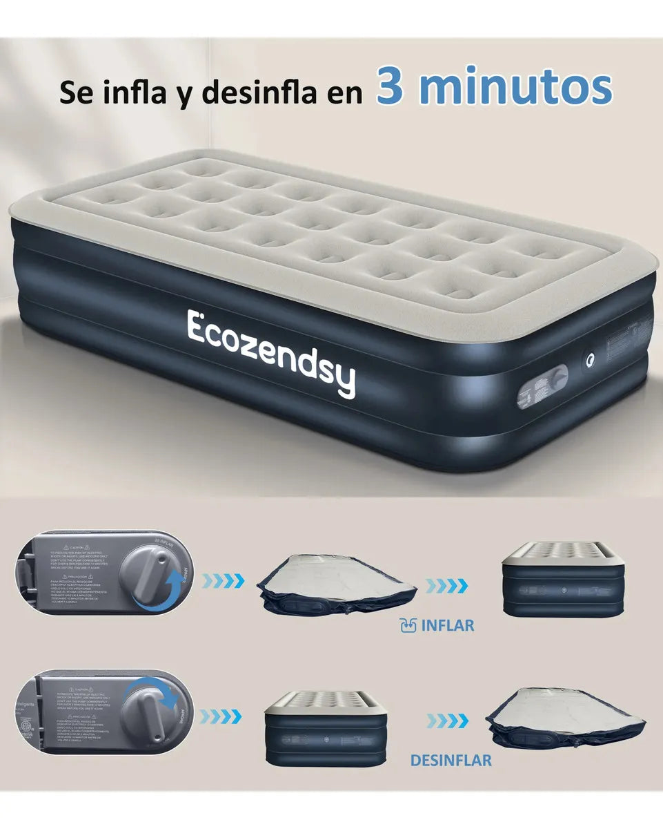 Colchón Inflable Individual Con Bomba Eléctrica De Enchufe Cama De Aire Portátil 195*100*40 cm