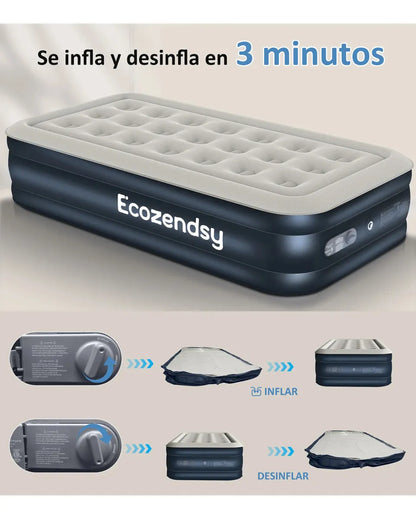 Colchón Inflable Individual Con Bomba Eléctrica De Enchufe Cama De Aire Portátil 195*100*40 cm