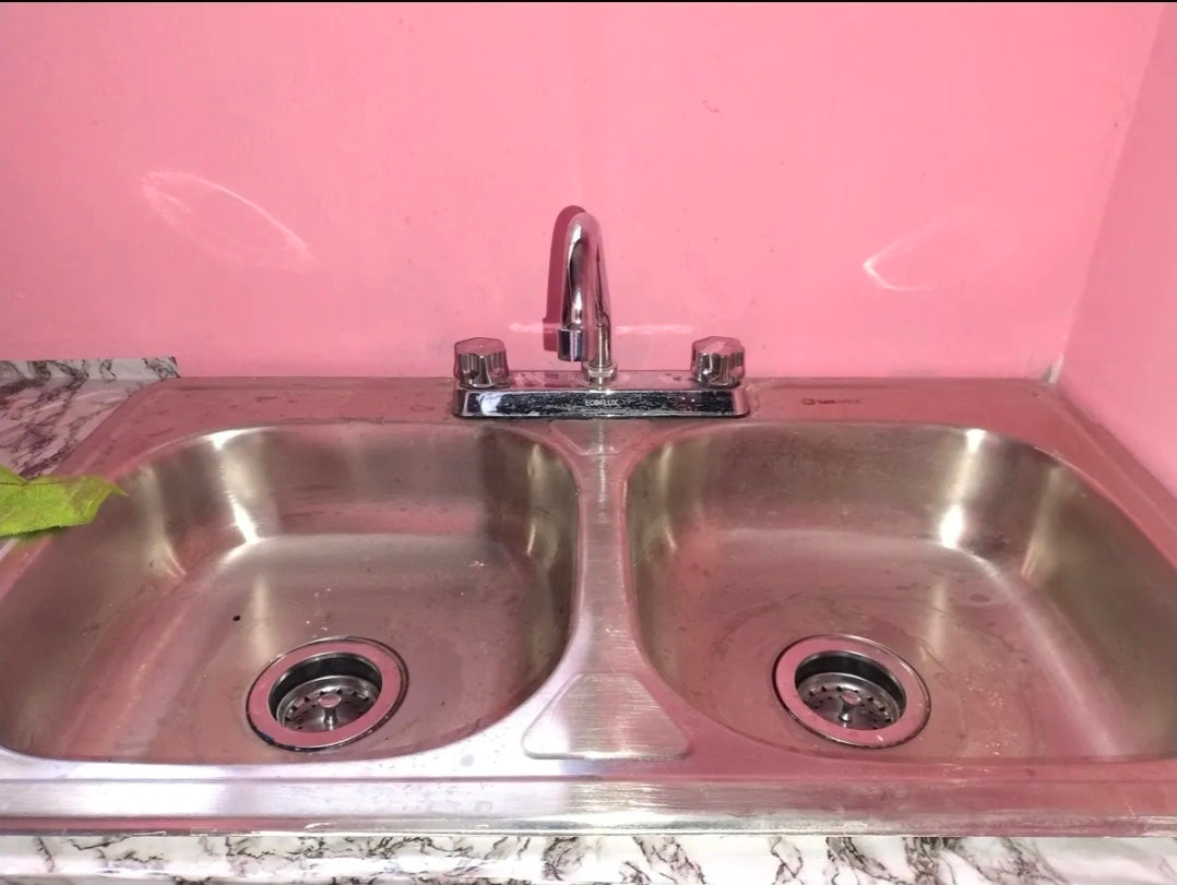 Kit De Fregadero Tarja Tina Doble Acero Inoxidable 84x48cm