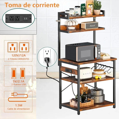 Estante para Cocina Alacena de Almacenamiento de 5 Niveles, con Enchufes y 5 Ganchos
