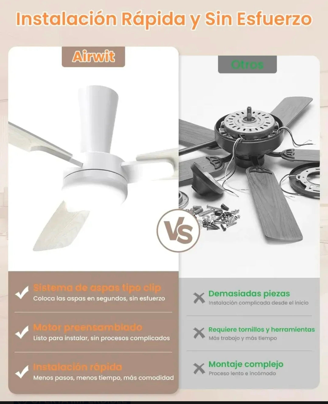 Ventilador De Techo 42" Aspas De Doble Acabado, 6 Velocidades, 3 Tonos De Luz