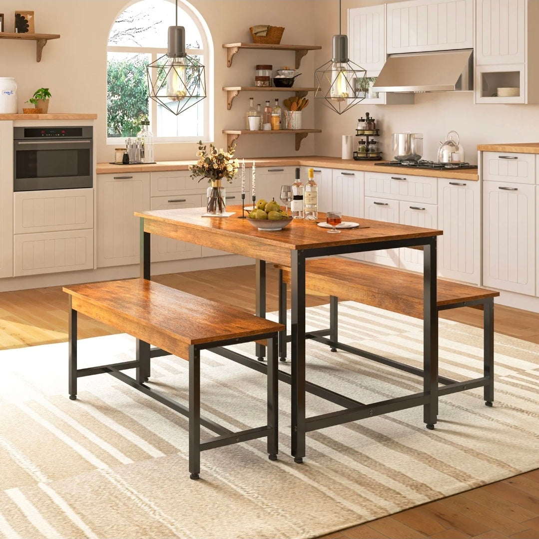 Conjunto De Comedor Rectangular Con 2 Bancos Para 4 Personas