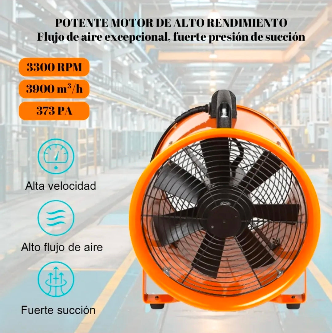 Extractor De Aire Industrial Ventilador 12'' Con Conducto 5m, 3300 Rpm