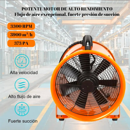 Extractor De Aire Industrial Ventilador 12'' Con Conducto 5m, 3300 Rpm