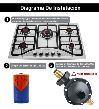 PARRILLA XIUDEEN 5 QUEMADORES ACERO INOXIDABLE