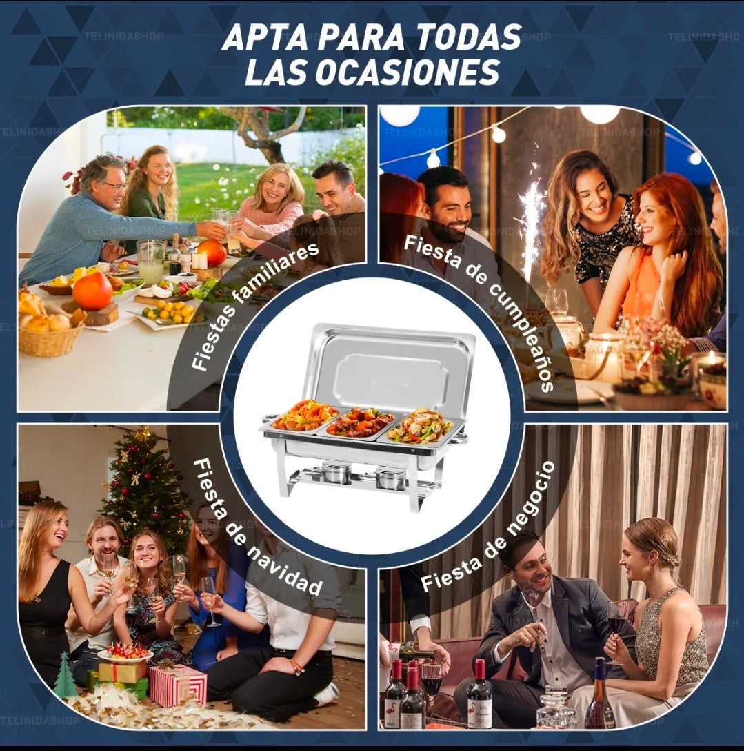 12L Ollas Vaporeras De Acero Inoxidable De Buffet Con 2+3 Insertos / Bufetera Acero Inoxidable