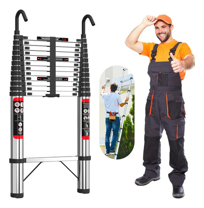 Escalera Telescópica Plegable 5 Metros Altura Ajustable Portátil Con Ganchos
